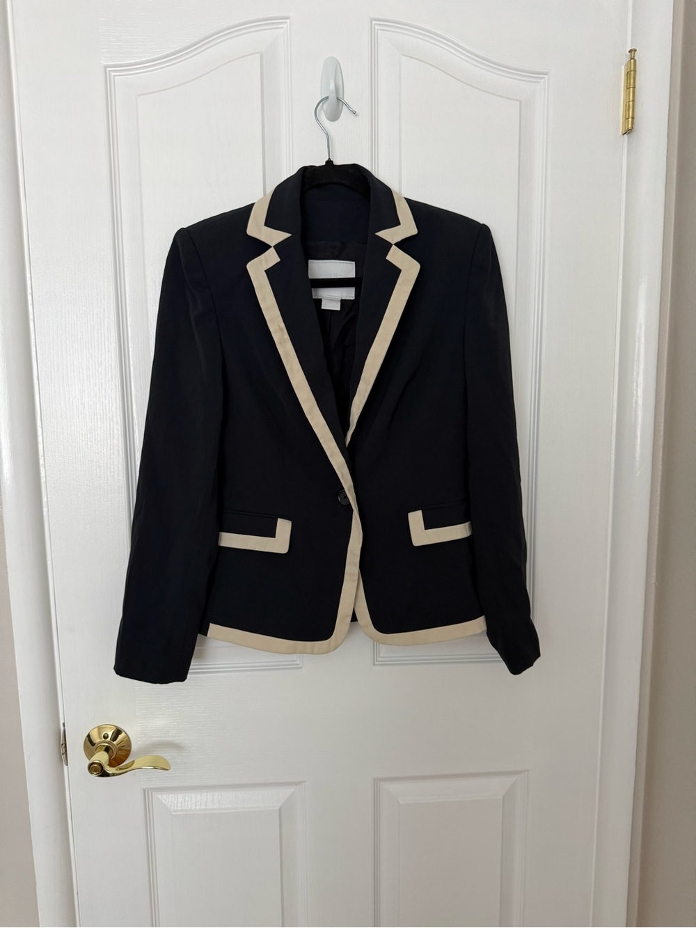 Womens Black Blazer with Cream Trim